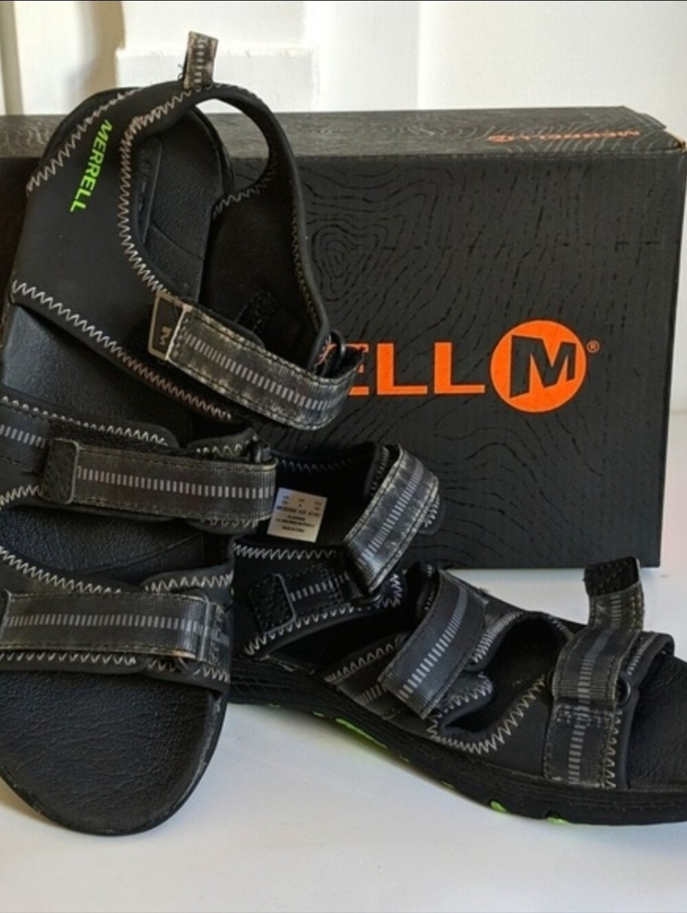 Merrell Black and Gray Outdoor Strap Sandals, Big Boy Size 7, Original Box